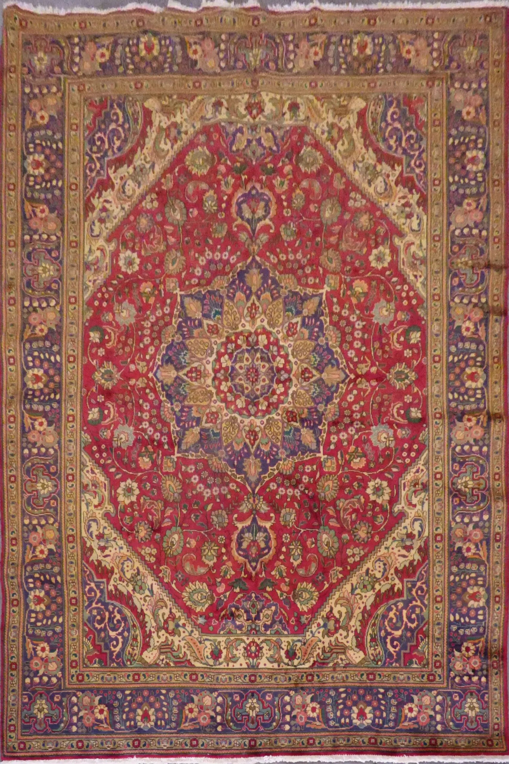 Persian Antique Hand Knotted Persian Tabriz Rugs, Traditional Floral, Natural Vegetable Dyes, Wool & Cotton, 10'9" X 8'4", Panr10509 (Red : 10509)